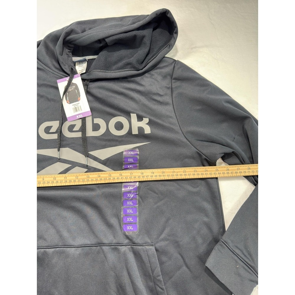 Reebok Hoodie Mens 2XL Black Logo Graphic Fleece Pullover Sweatshirt Athletic - Picture 4 of 6